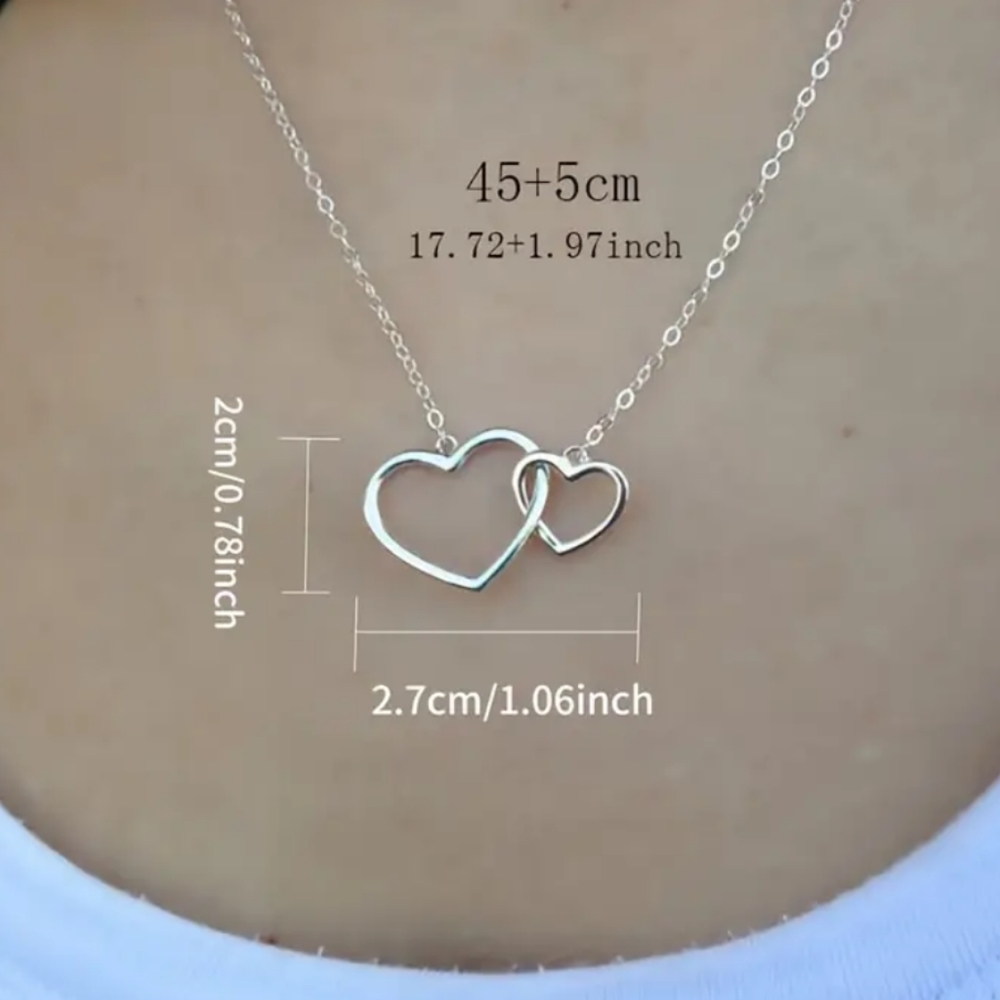 925 Sterling Silver Double Heart Necklace Linking Hearts